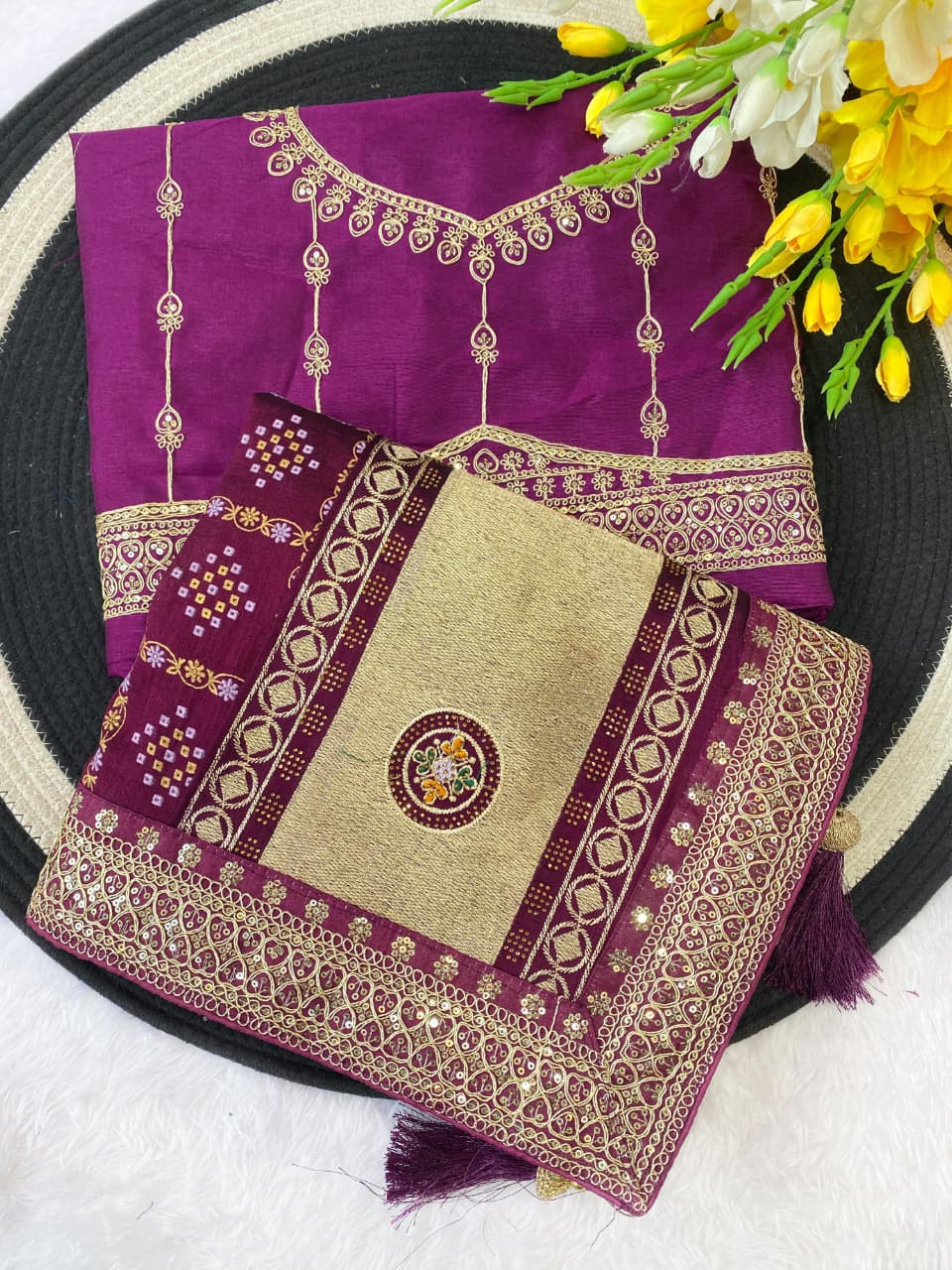 Designer Vichitra Silk Saree with Beautiful Embellished Border