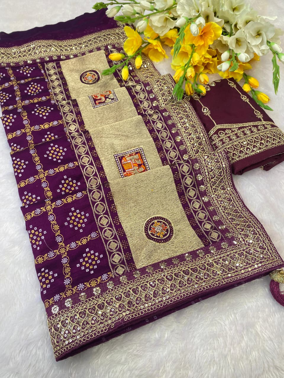 Designer Vichitra Silk Saree with Beautiful Embellished Border