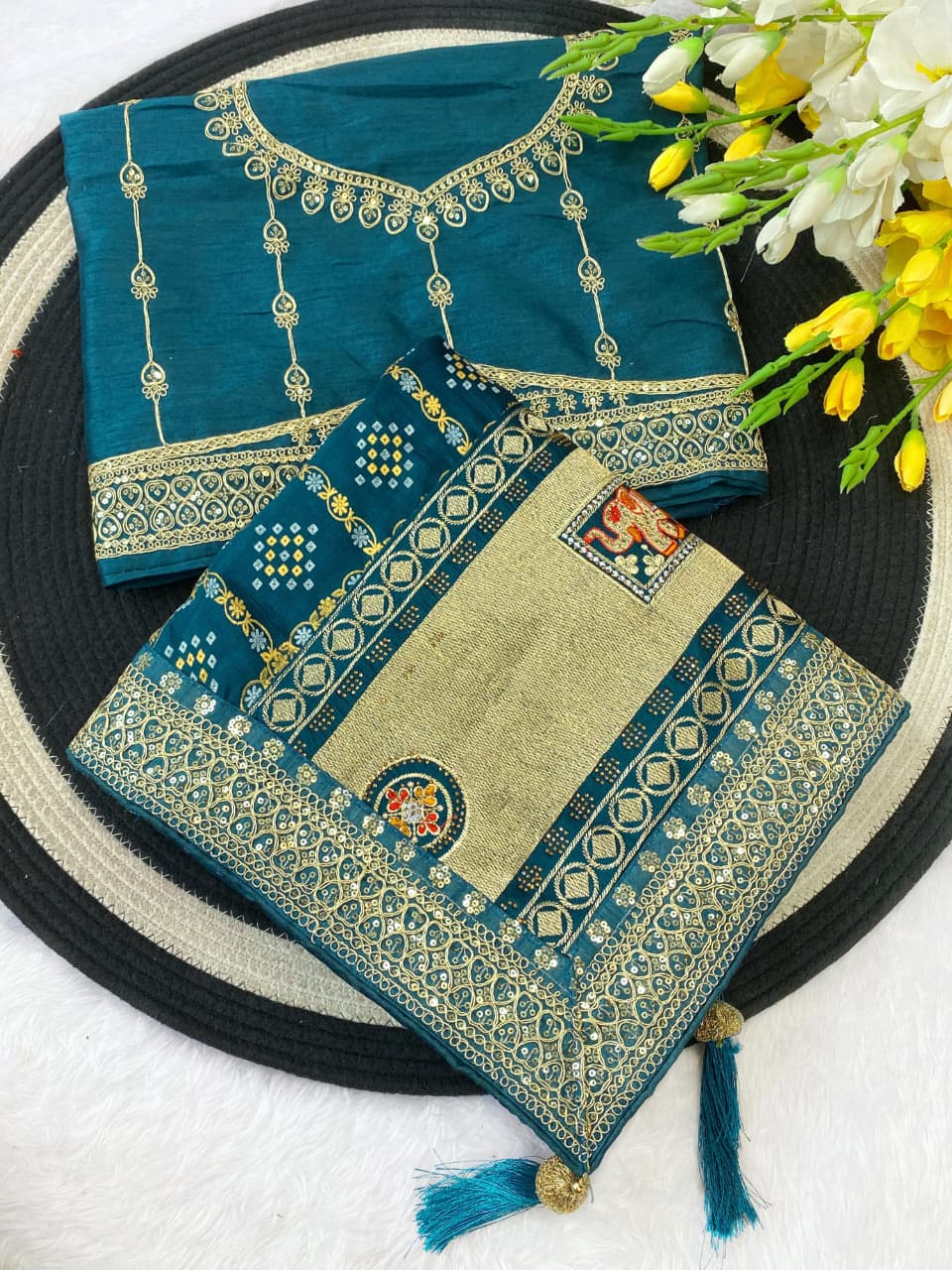 Party Wear Vichitra Saree with Jharkan Detailing & Rich Look