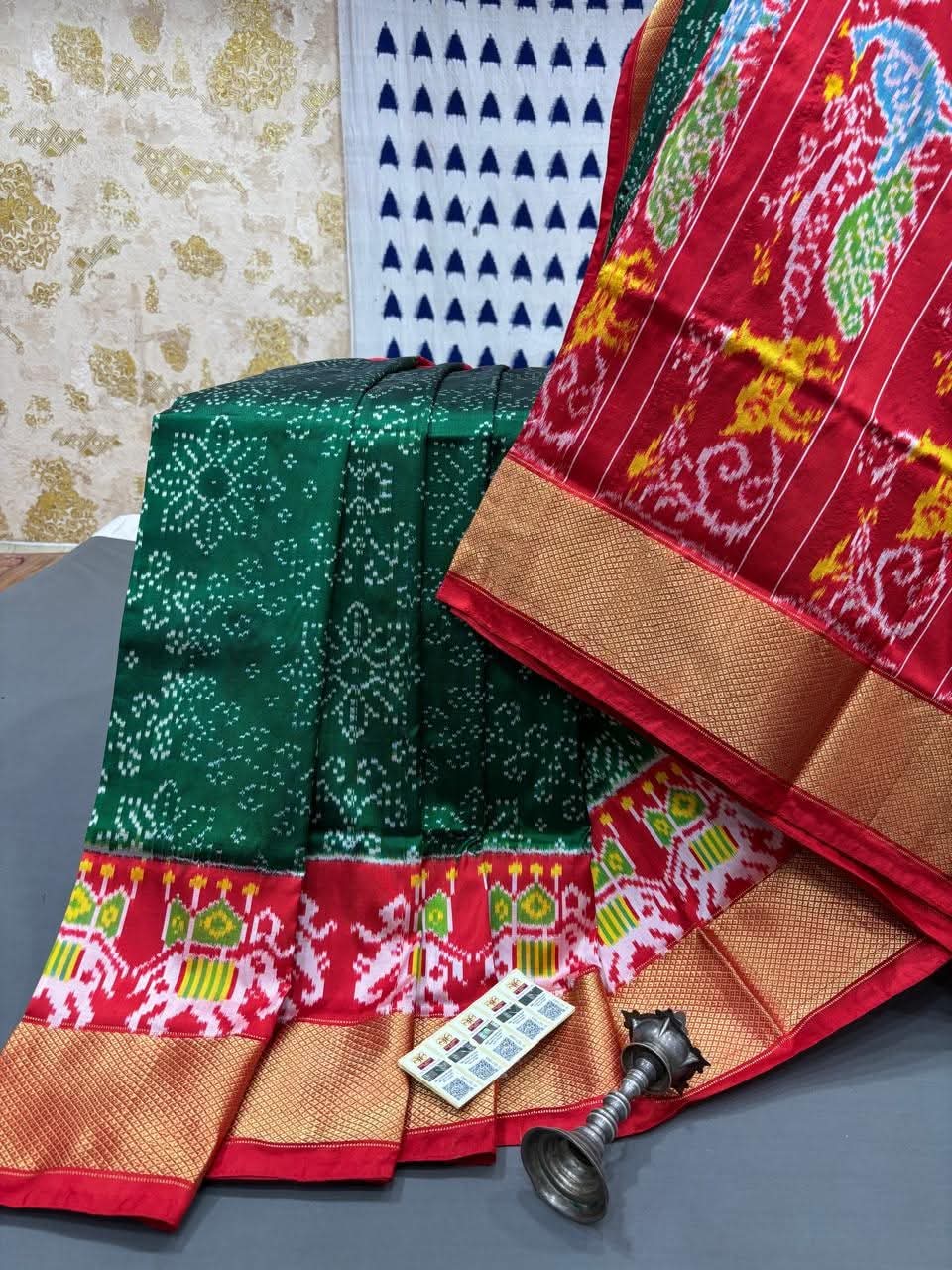 Premium Double Ikat Patola Saree in Pure Silk with Traditional Red Pallu