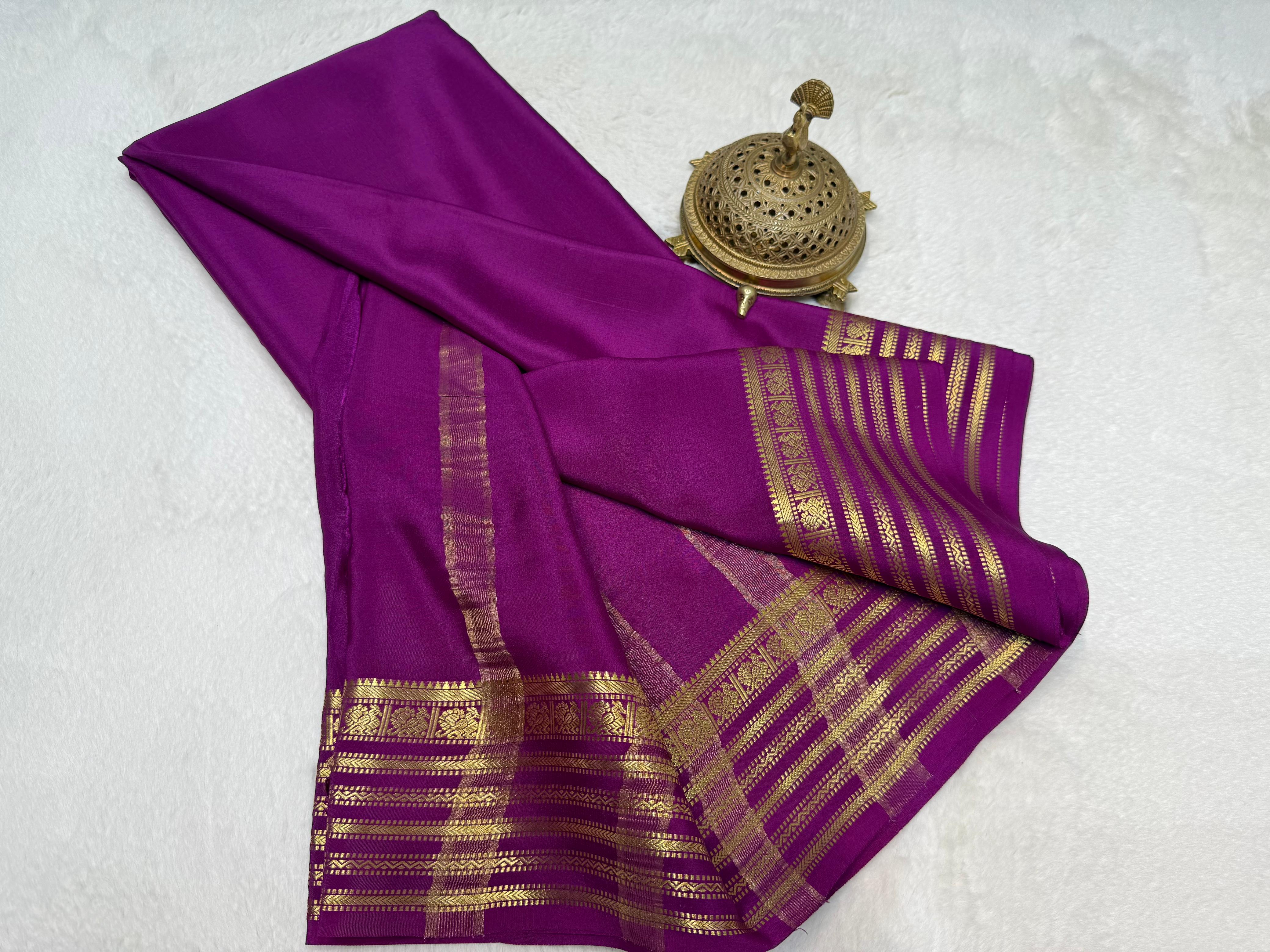 Purple Soft Mysore Silk Saree – Elegant Plain Body with Rich Border