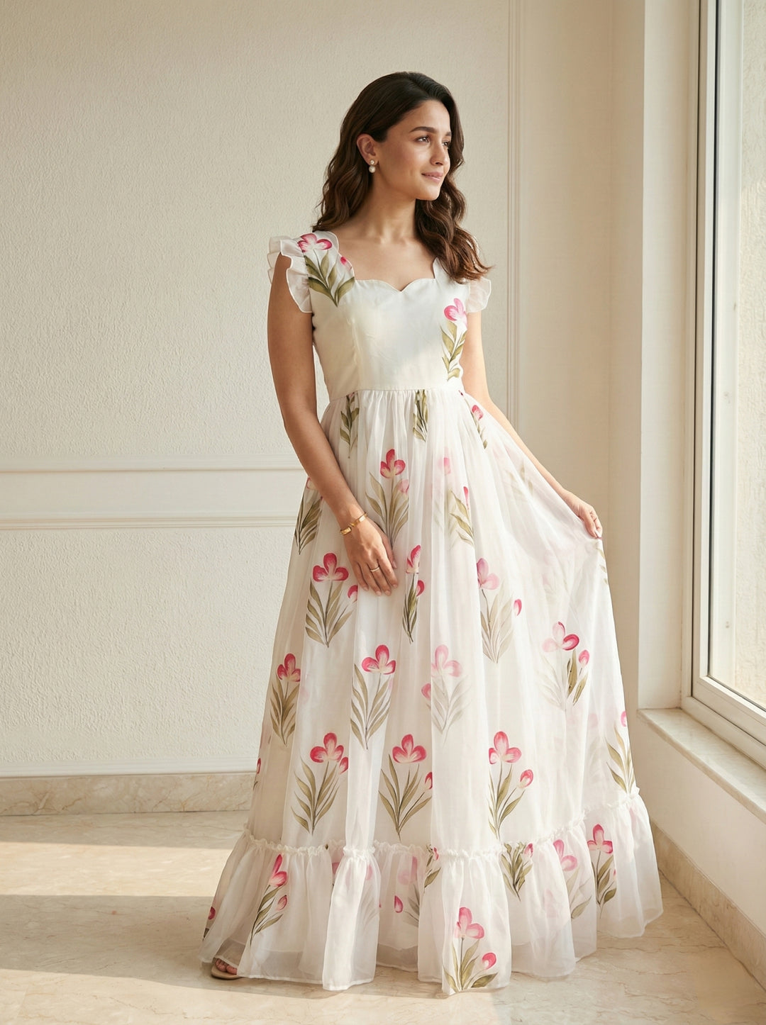 Multicoloured Floral Gown for Party Wear.