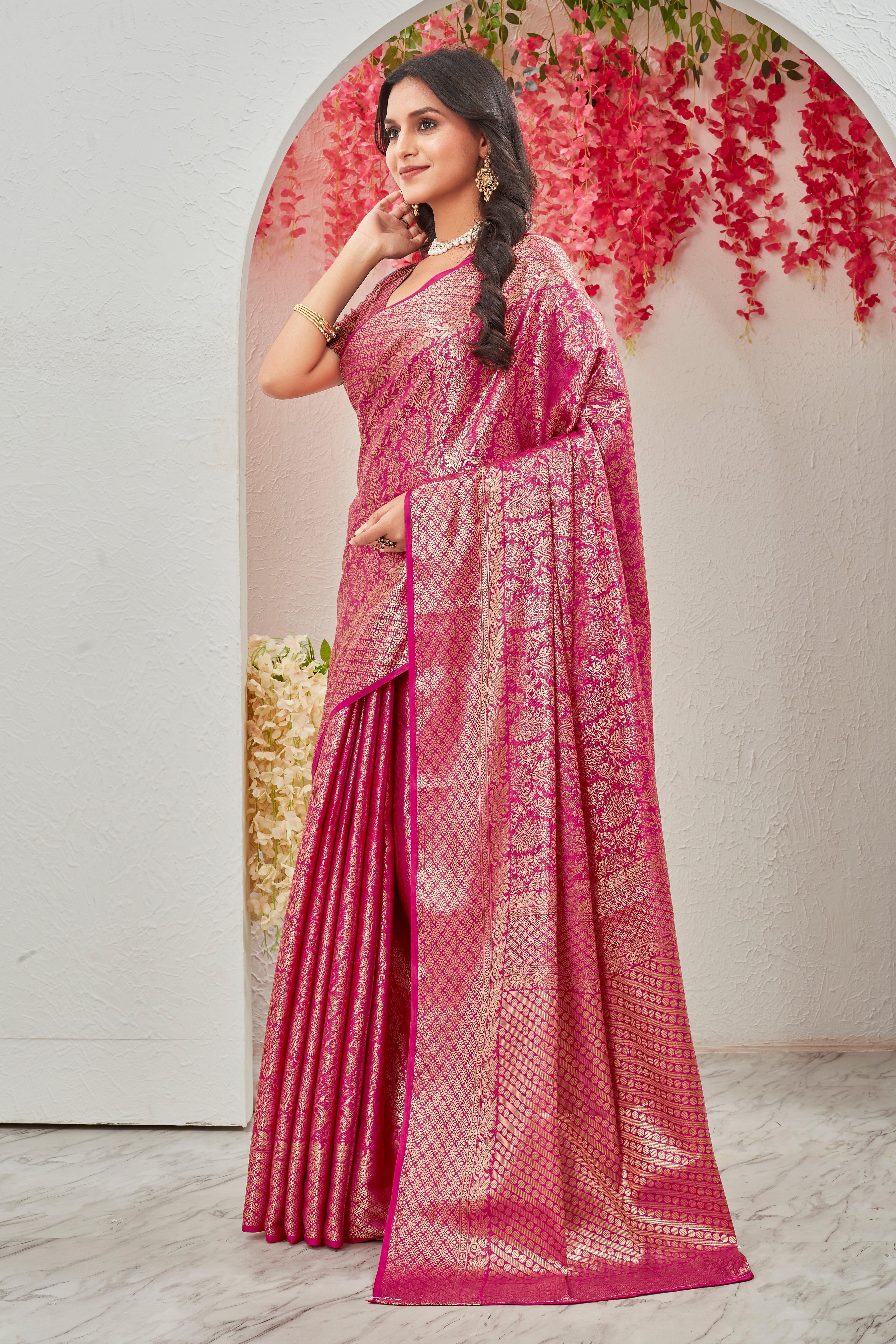 Blushing Elegance: Pure Brocade Mysore Silk Sarees in Pink Steal the Spotlight