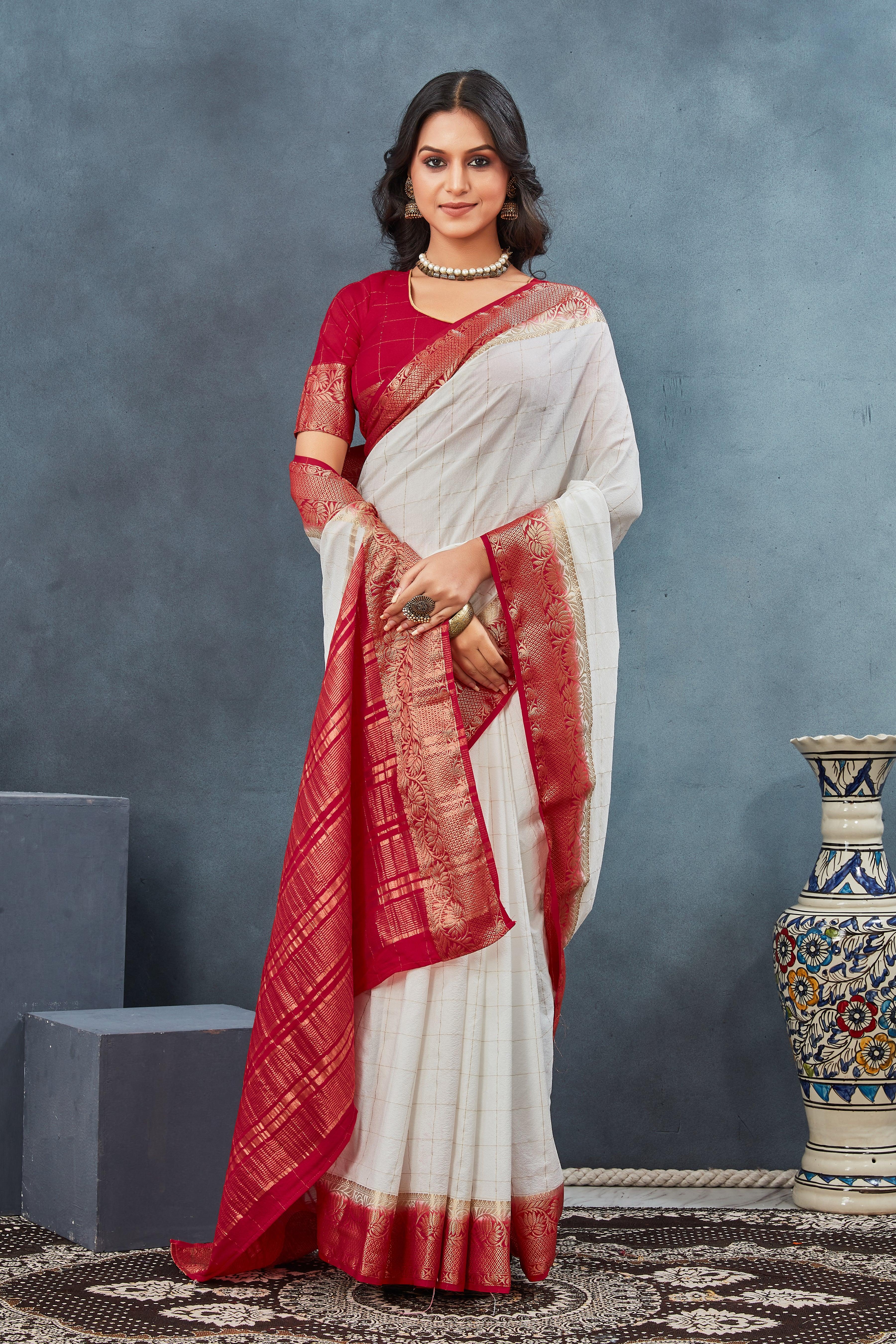 EXCLUSIVE WHITE AND RED BORDER SOFT SILK SAREES