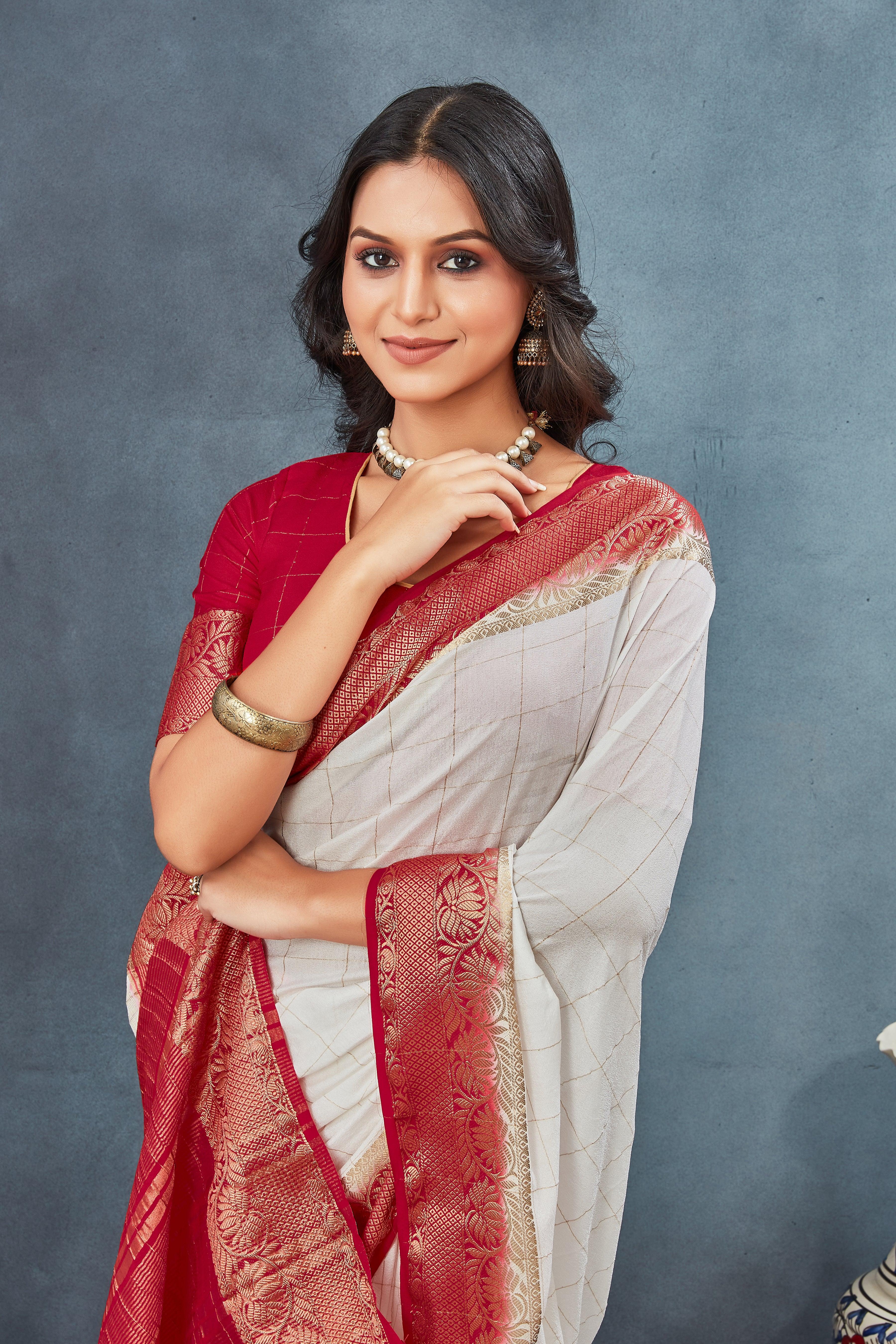 EXCLUSIVE WHITE AND RED BORDER SOFT SILK SAREES