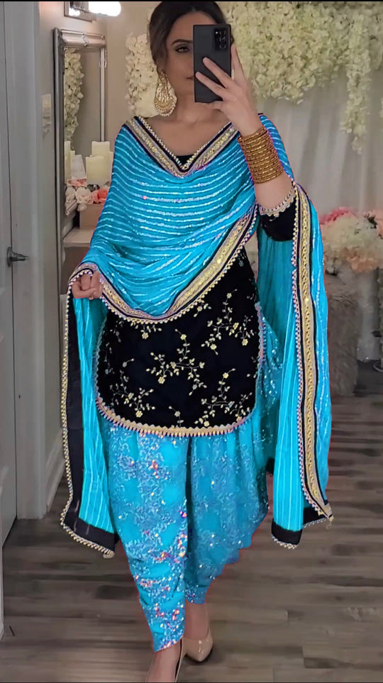 Latest designer white Punjabi dhoti salwar kameez & dupatta.