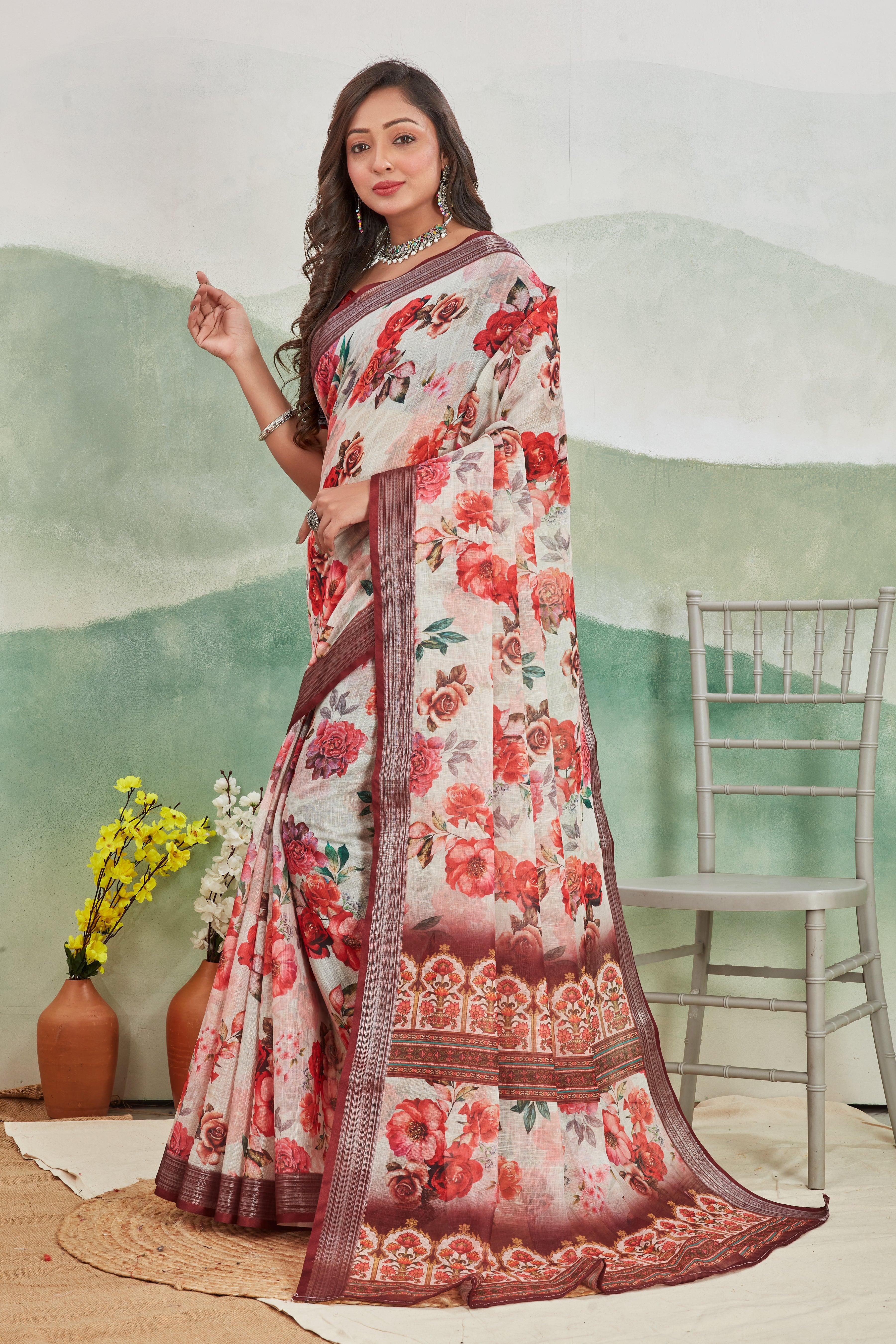 Premium Pure Linen Saree For Every Occasion in Brown for Weddings & Festive Wear