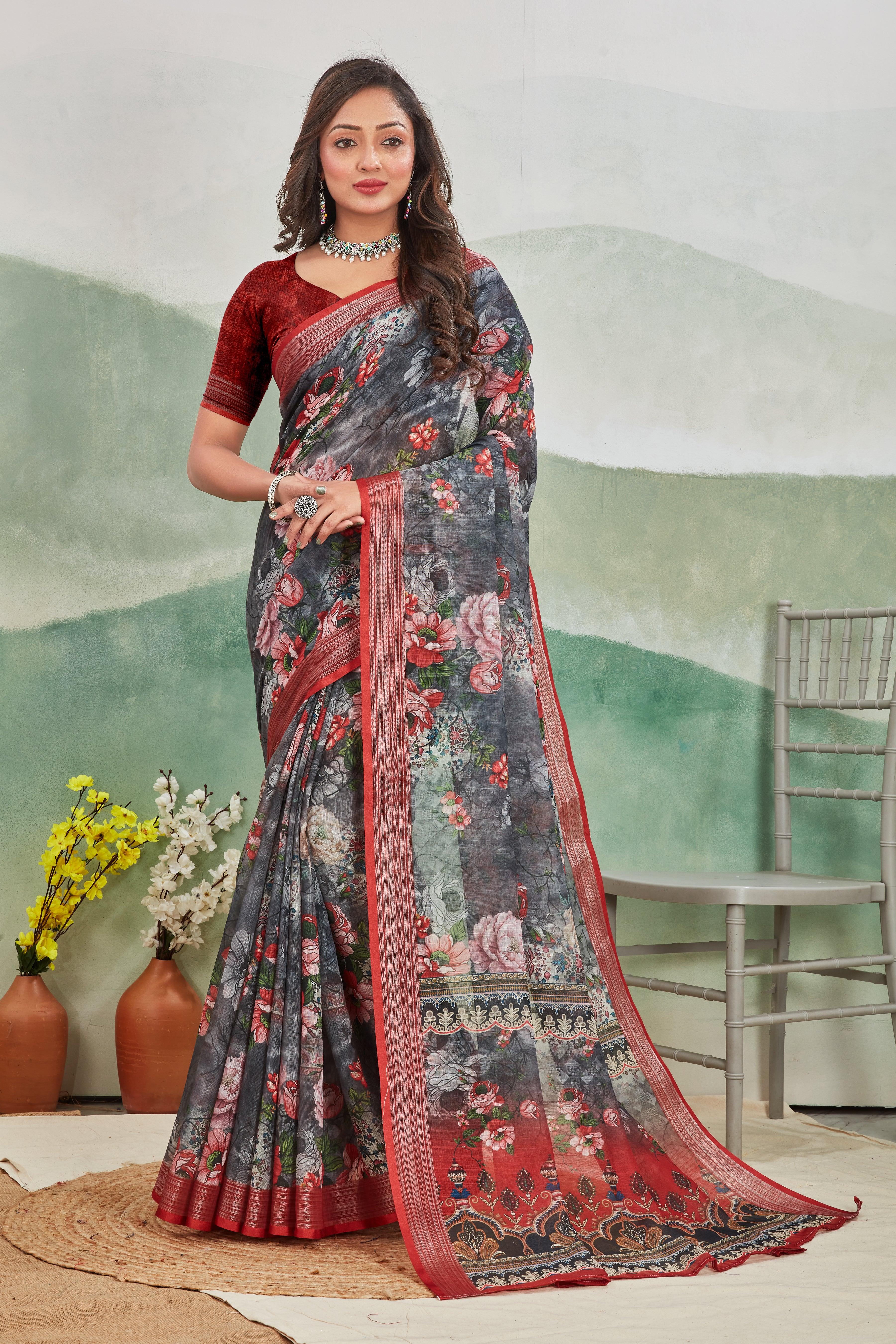 Premium Pure Linen Saree For Every Occasion in Maroon for Weddings & Festive Wear
