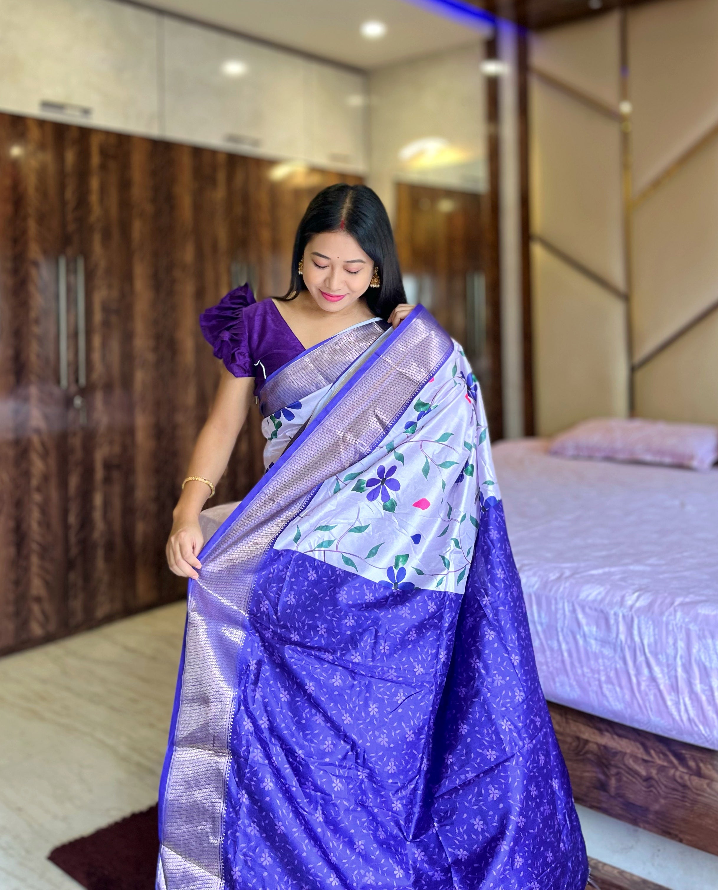 Mysore Printed Floral Silk Sarees for Grand Occasions