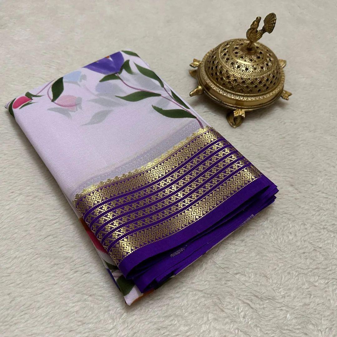 Mysore Printed Floral Silk Sarees for Grand Occasions
