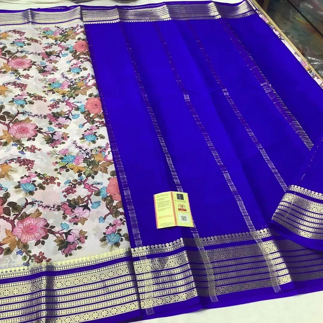Premium Mysore Printed Floral Silk Sarees with Elegant Touch for Weddings & Festive Wear