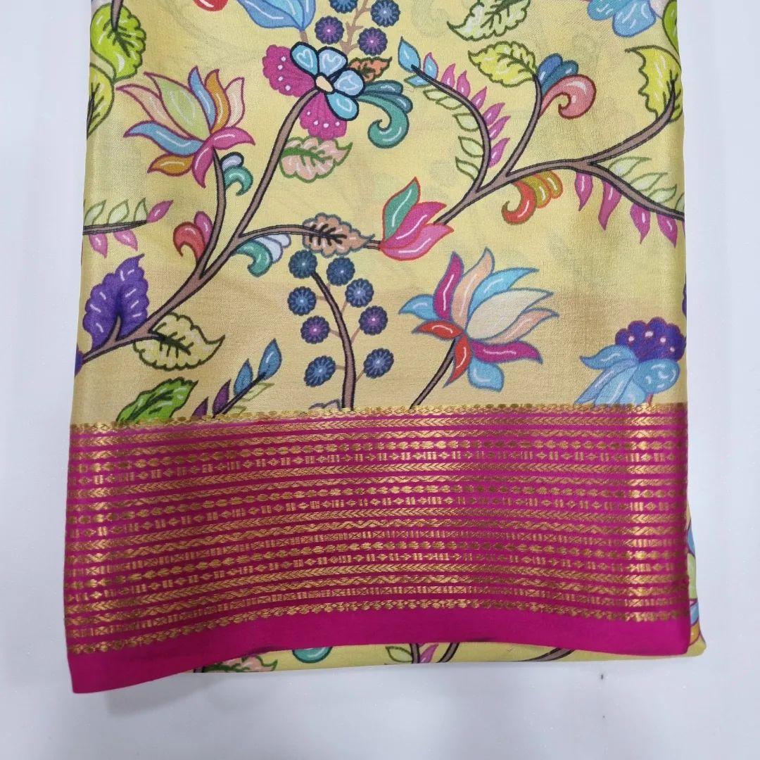 Premium Art in Silk: Mysore Crepe Saree with Exquisite Prints for Weddings & Festive Wear