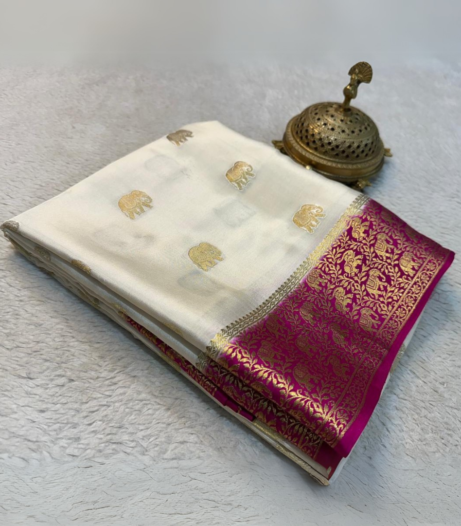Cream Pure Mysore Silk Sarees With Bentex Border Rich Pallu