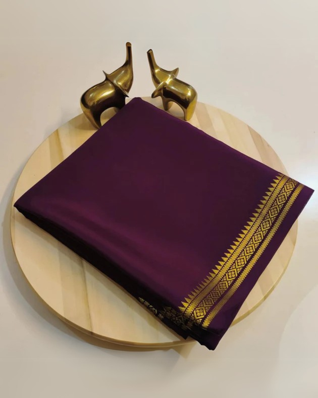 Dark Purple Mysore semi silk Fancy Border Saree