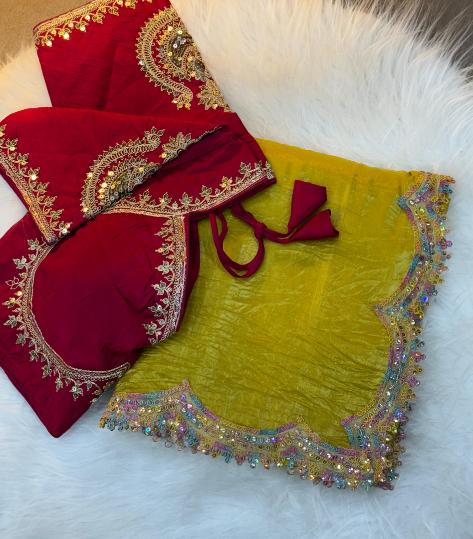 Gold Colour crush tissue Silk Saree with Banglory Silk Blouse