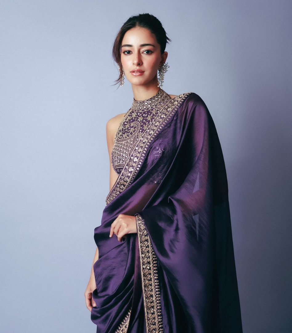Purple Pure Georgette Fancy Sequin Work Saree With Blouse