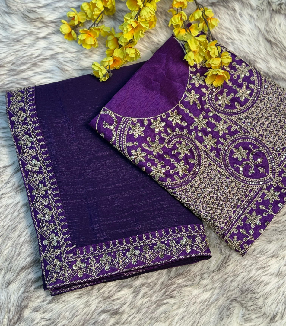 Purple Pure Georgette Fancy Sequin Work Saree With Blouse