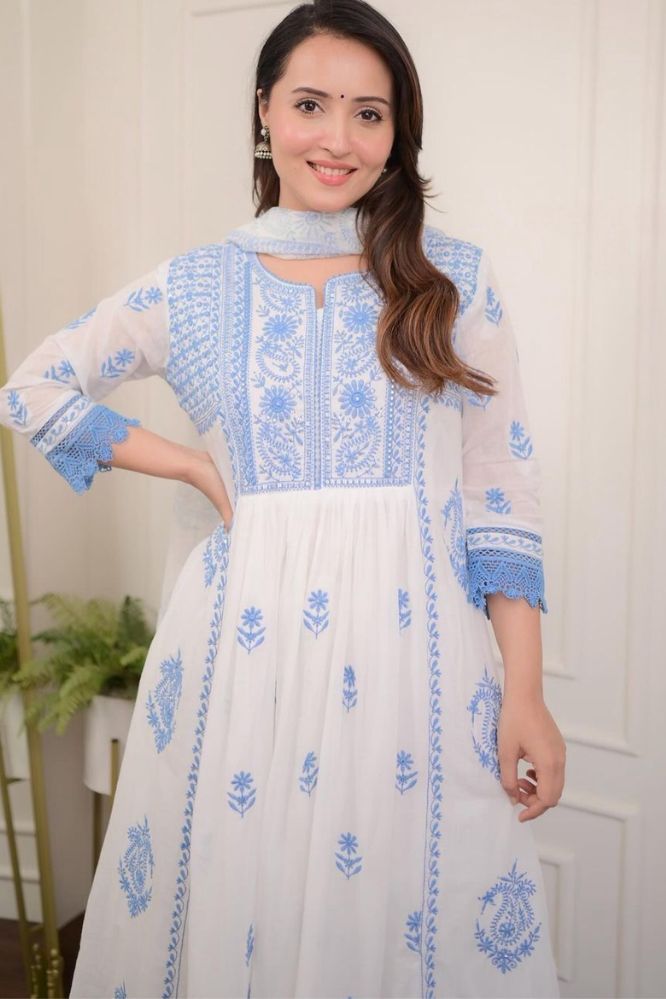 White Chikankari Kurta embroidery suit