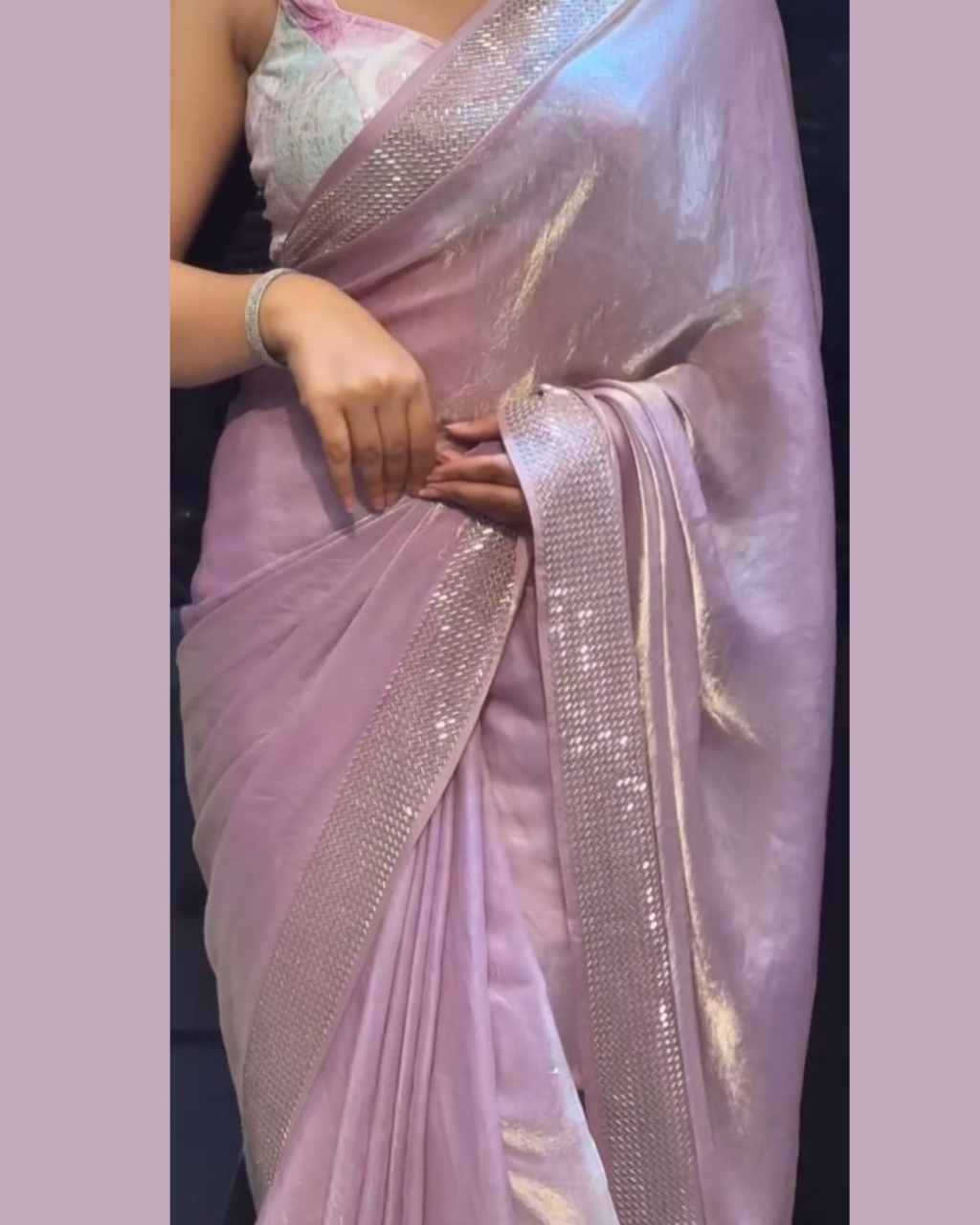 Pink Pure Tissue Silk Saree with Sybori Print Blouse