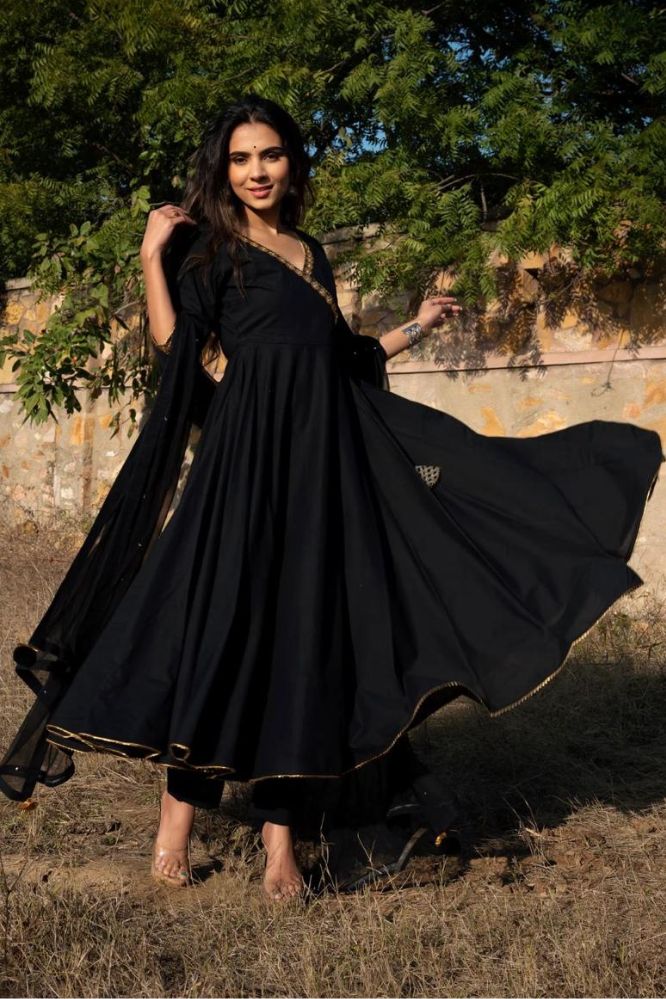 Black Georgette Long Maxi Gown With Dupatta