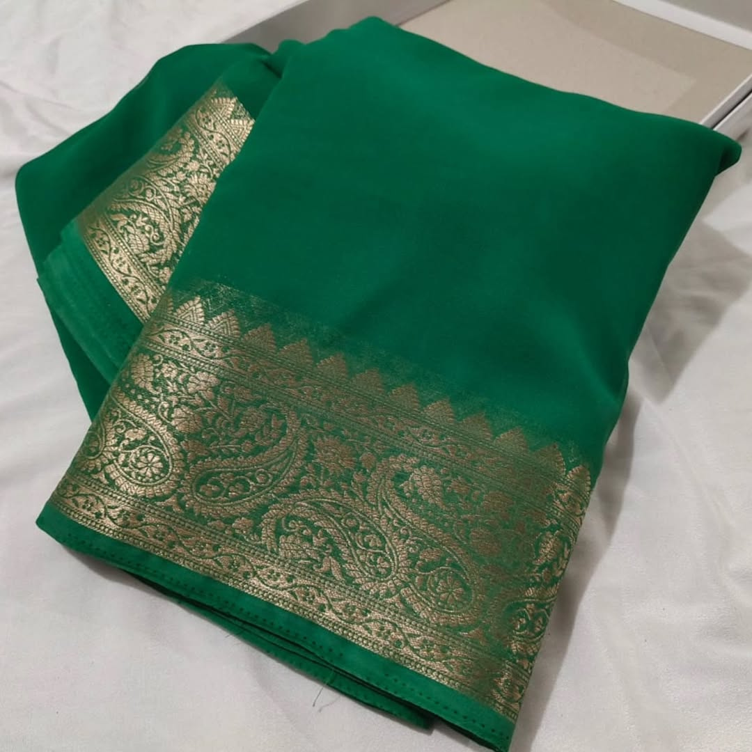 Dark Green Colour Saree For Party with Blouse