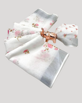 White Cotton Linen Printed Saree
