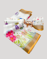 White colour Linen Saree With Un-stitched Blouse.