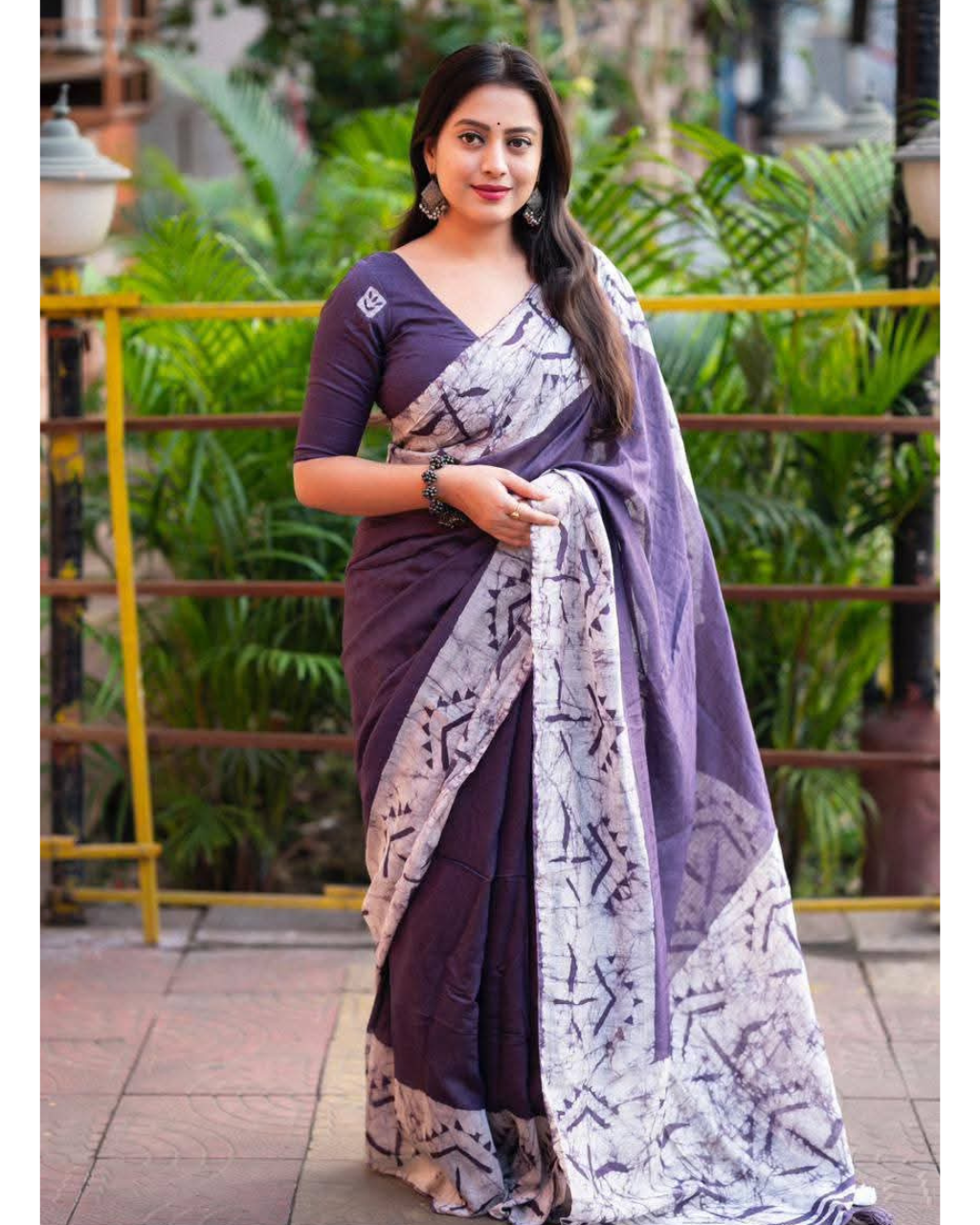 Purple Pure Magic Cotton Batik Linen Saree.