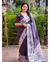 Purple Pure Magic Cotton Batik Linen Saree.