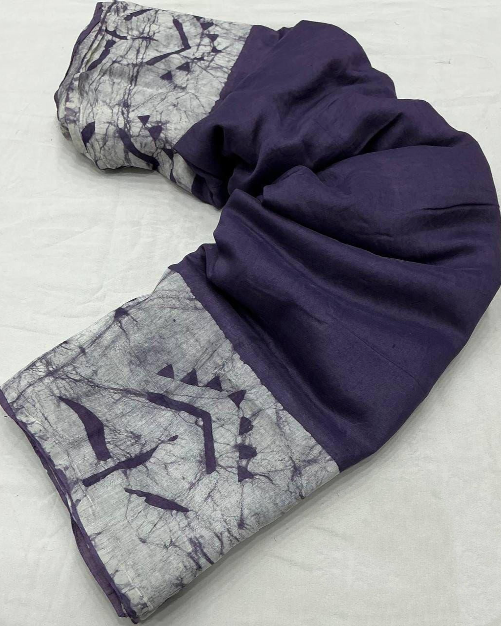 Purple Pure Magic Cotton Batik Linen Saree.