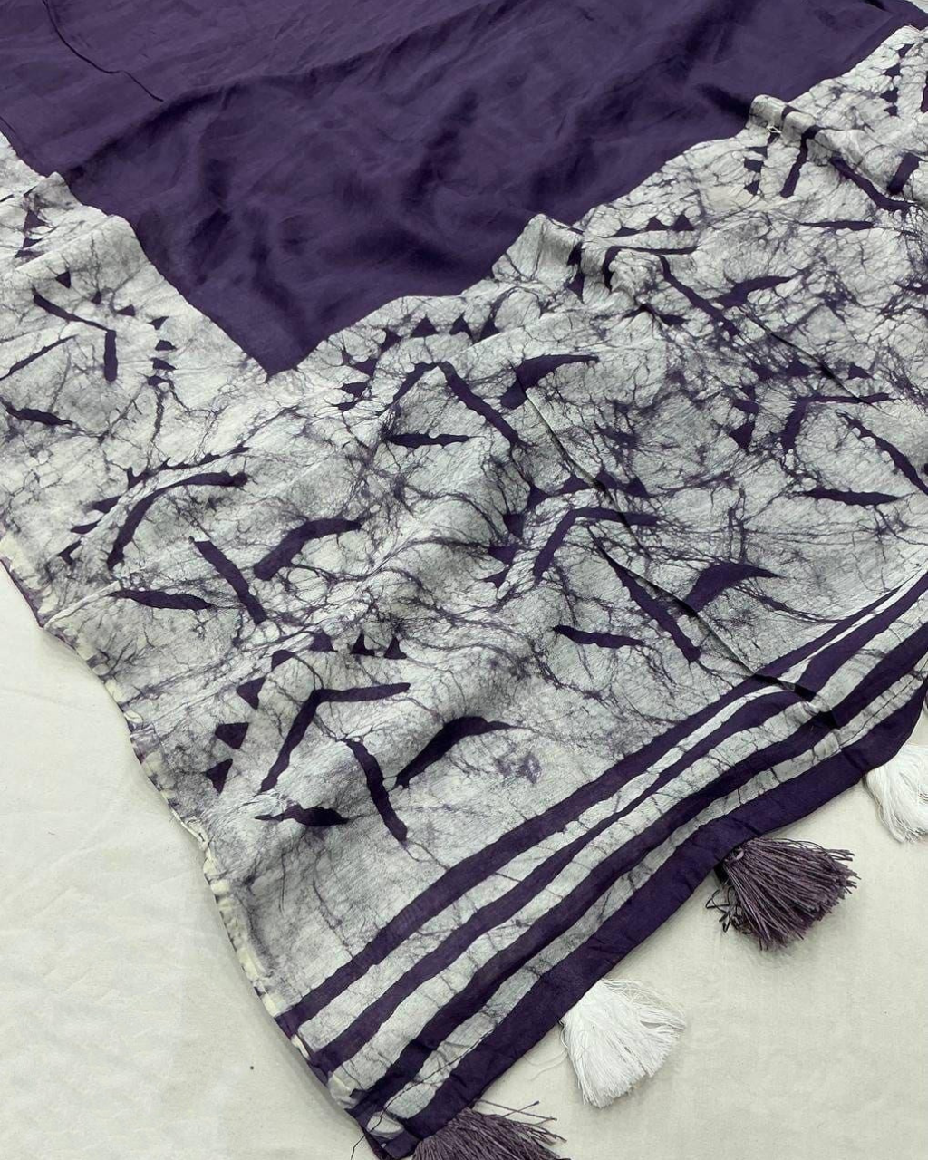 Purple Pure Magic Cotton Batik Linen Saree.