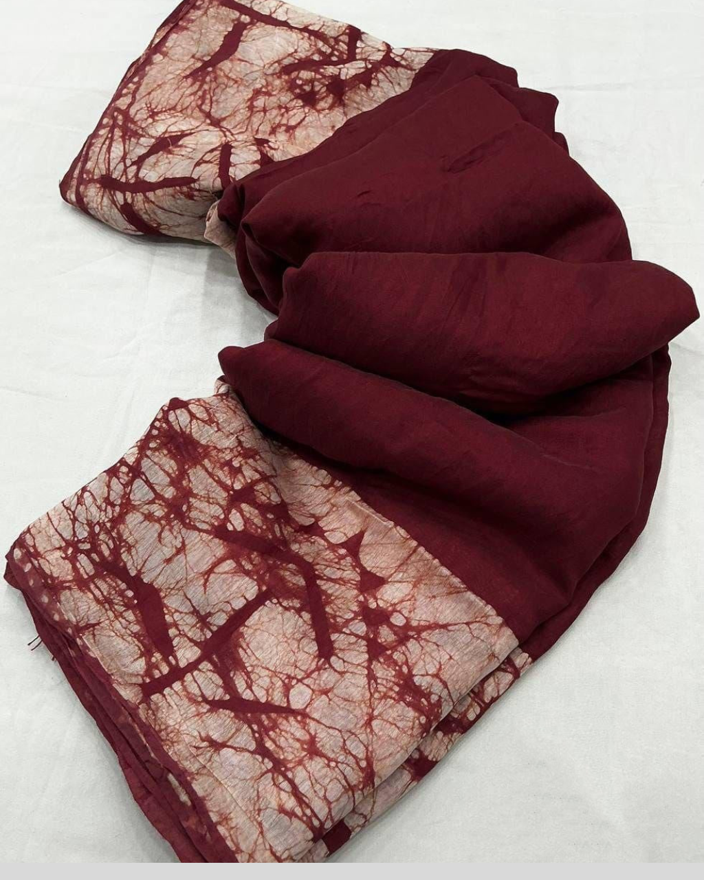 Red colour Pure Magic Cotton Batik Linen Saree.