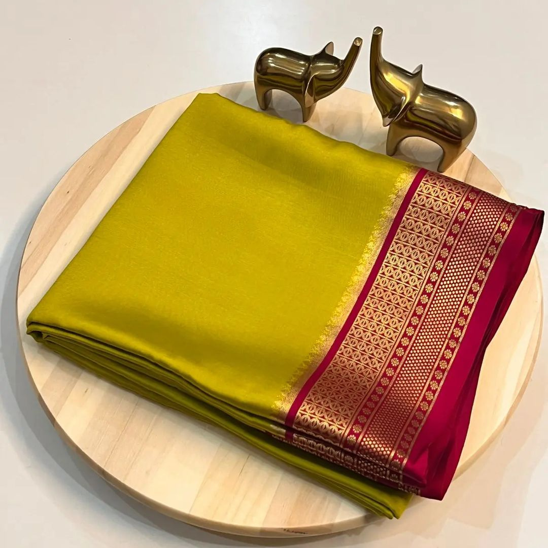 Mysore Silk Saree Zari Pallu With Blouse - Light Green