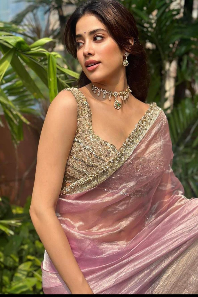 Partywear Soft Tissue Silk Gold Tone Saree with Blouse