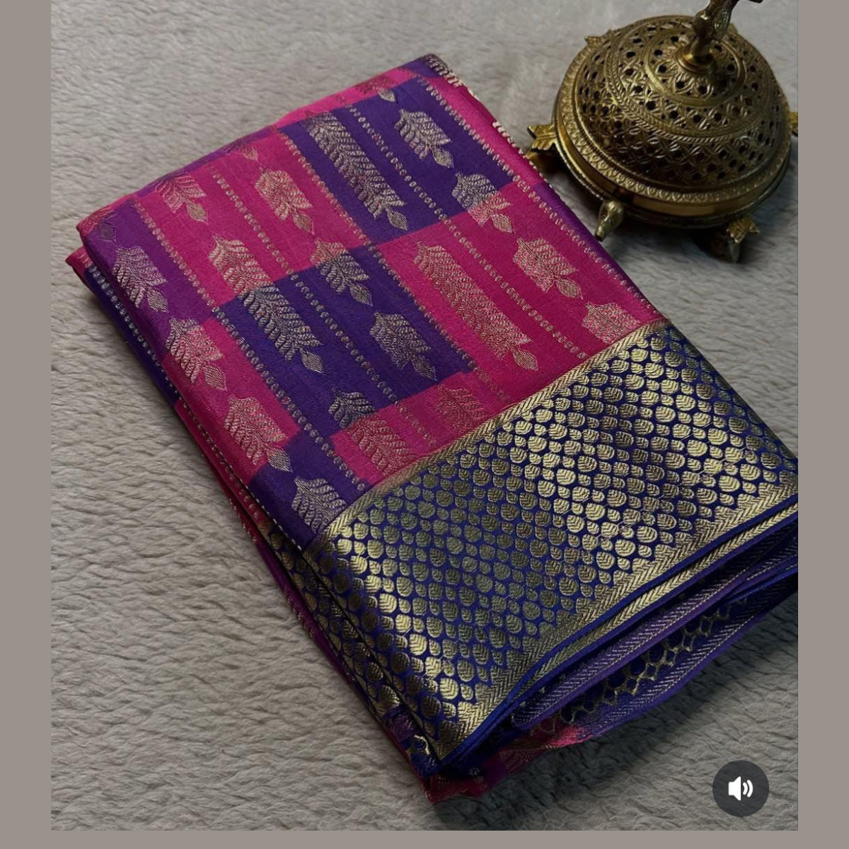 Rani and Blue Pure Brocade Mysore Silk Sarees
