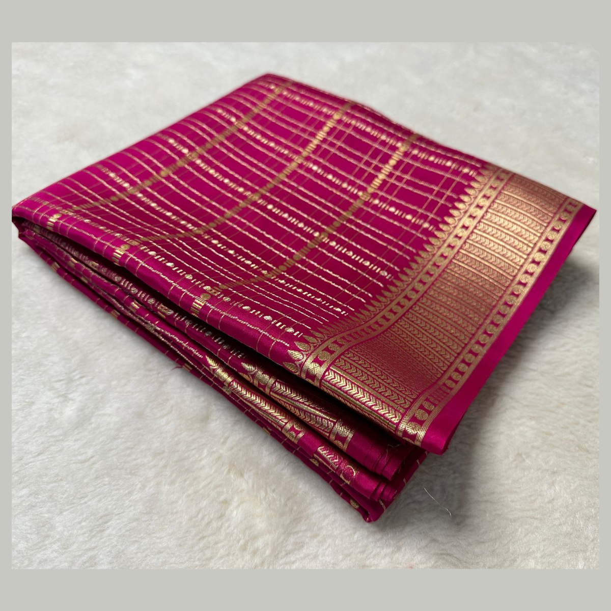 Rani Pink Semi Mysore Silk Saree with Matching Unstitched Blouse