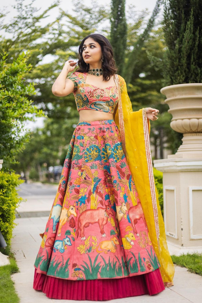 Multicolor Kalamkari lehenga choli with dupatta