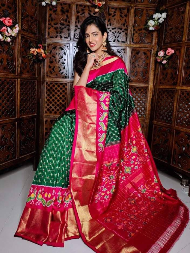 ikkat Printed handloom Soft Silk Saree