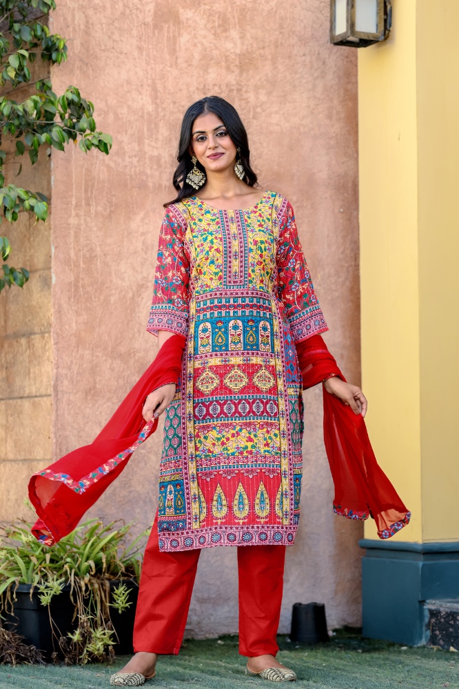 Pakistani Maslin Printed Kurti Set with Dupatta - Main Image