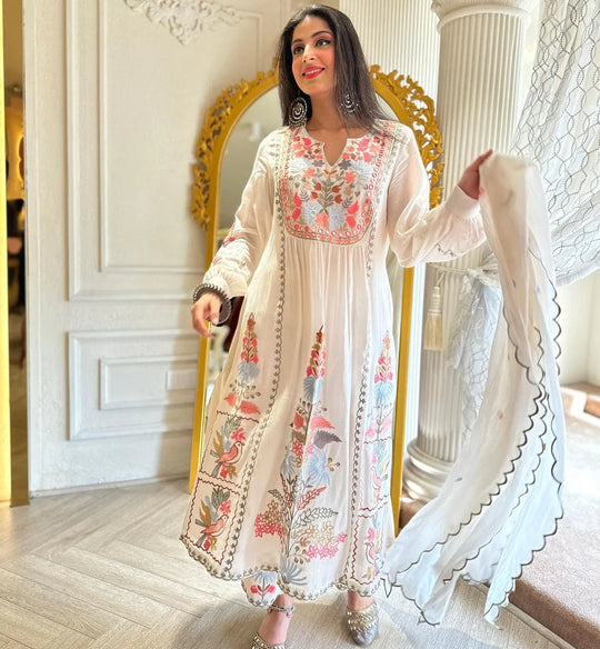 georgette mirror work karta set