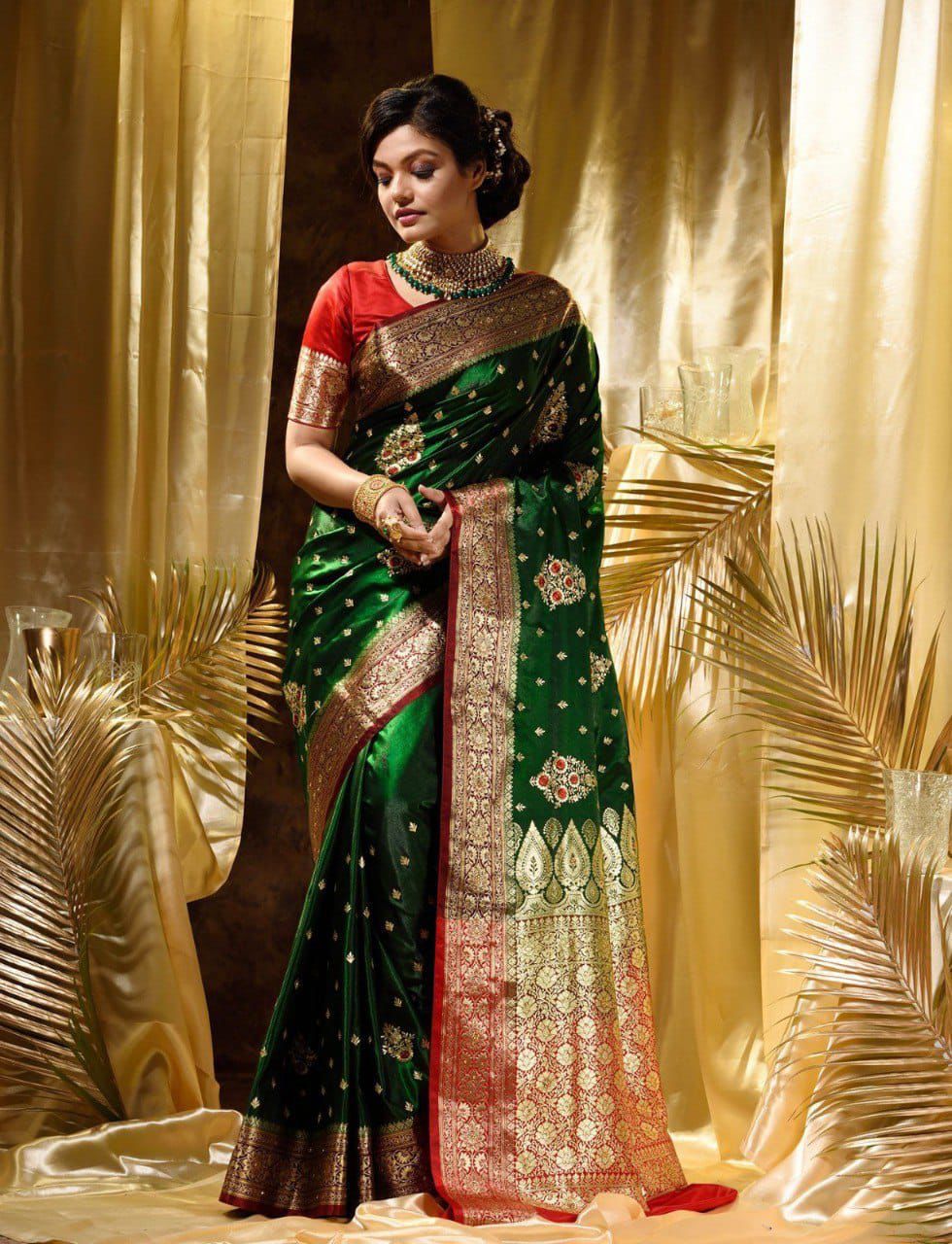green pure soft silk jacquard waving work saree