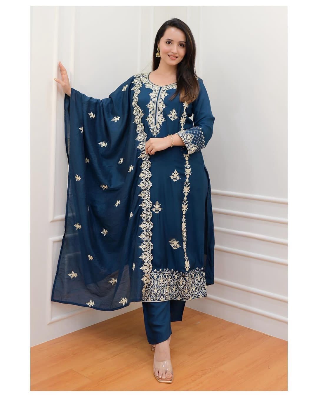 Rayon Kurta And Palazzo Set With Malmal Dupatta