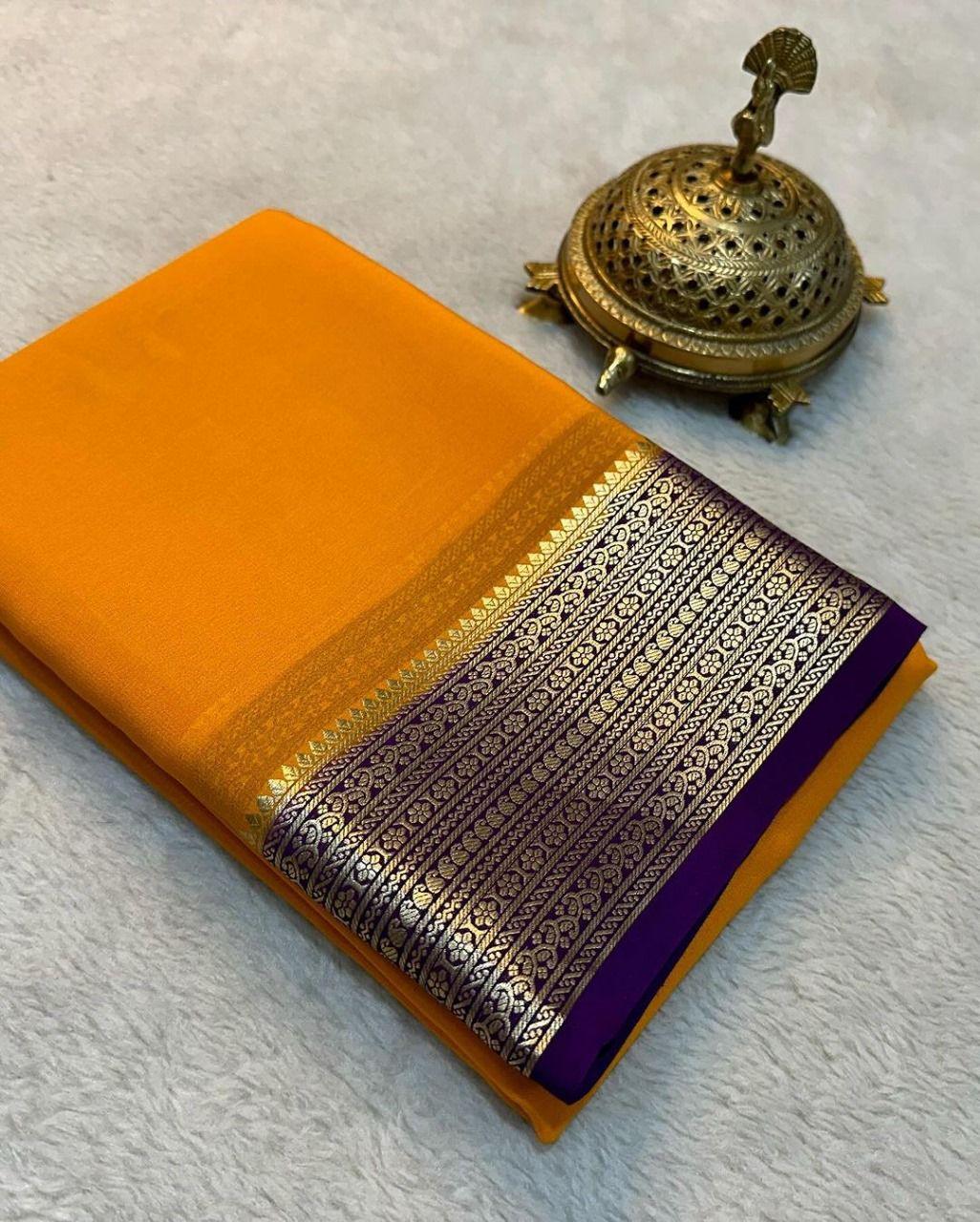 Traditional Mysore Crepe Soft Silk Sarees – Handcrafted Perfection