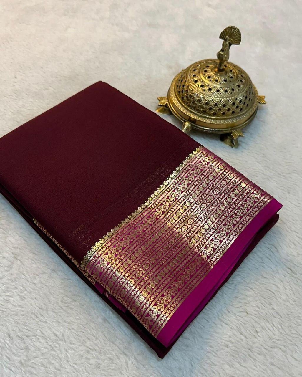 Traditional Mysore Crepe Soft Silk Sarees – Handcrafted Perfection