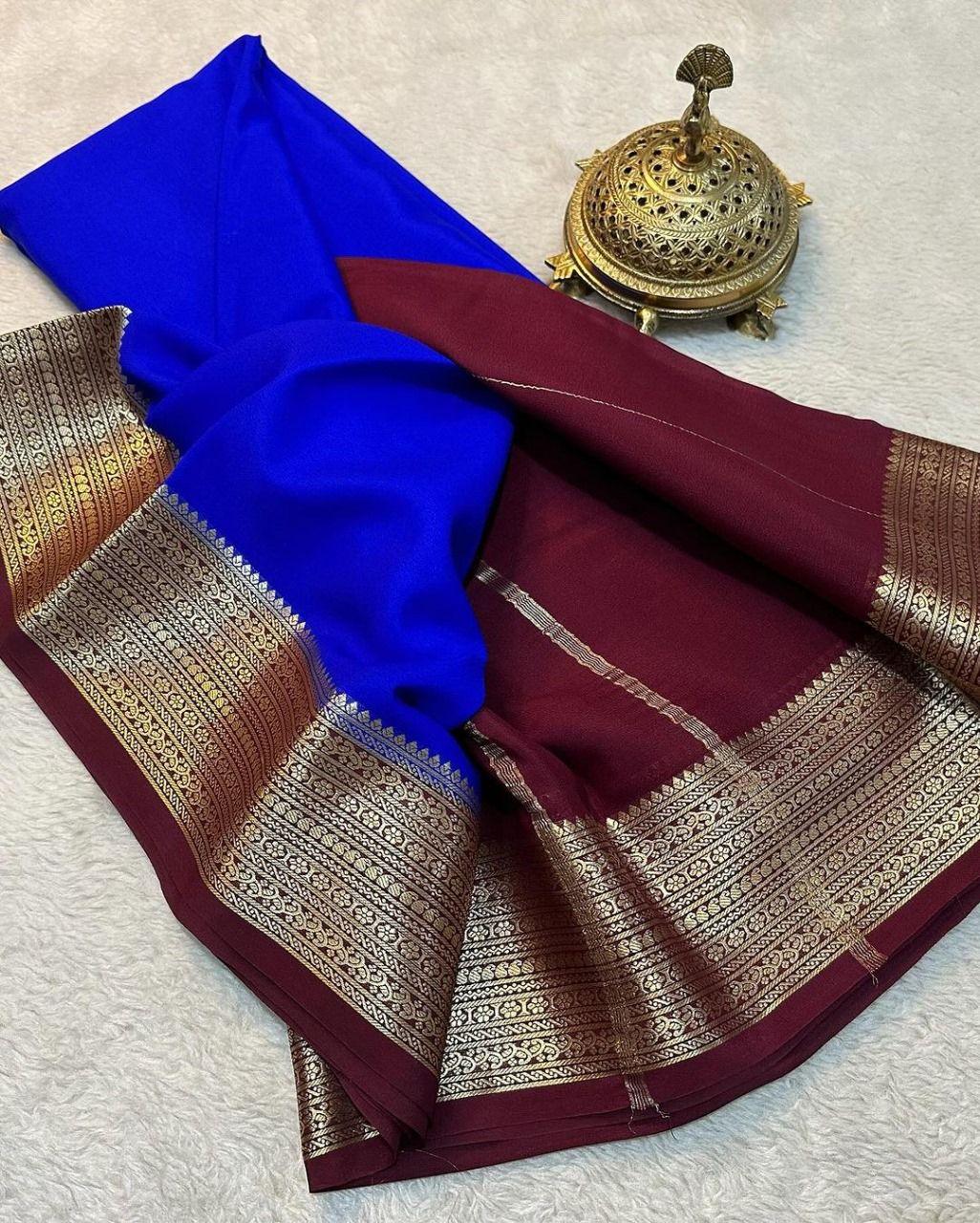 Traditional Mysore Crepe Soft Silk Sarees – Handcrafted Perfection