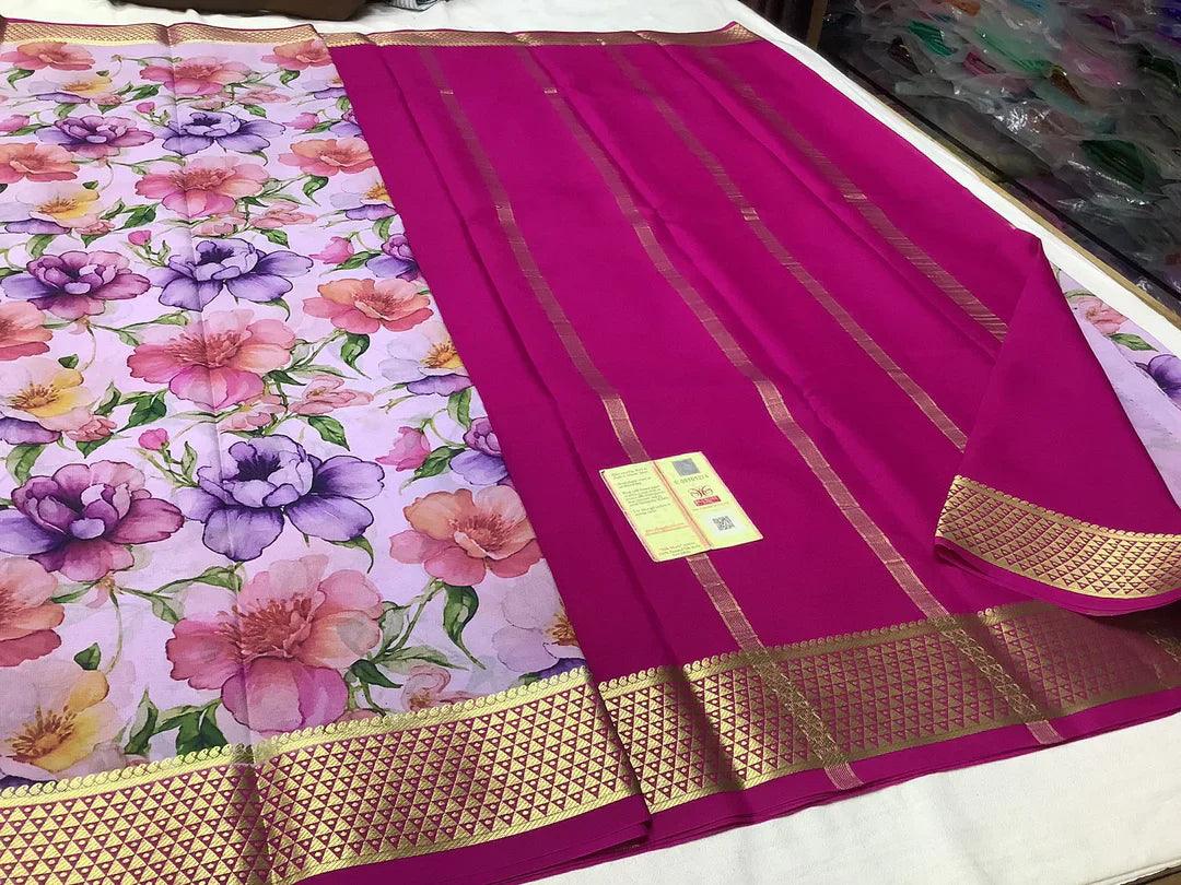 Premium Charming Mysore Printed Crepe Silk Sarees for Weddings & Festive Wear