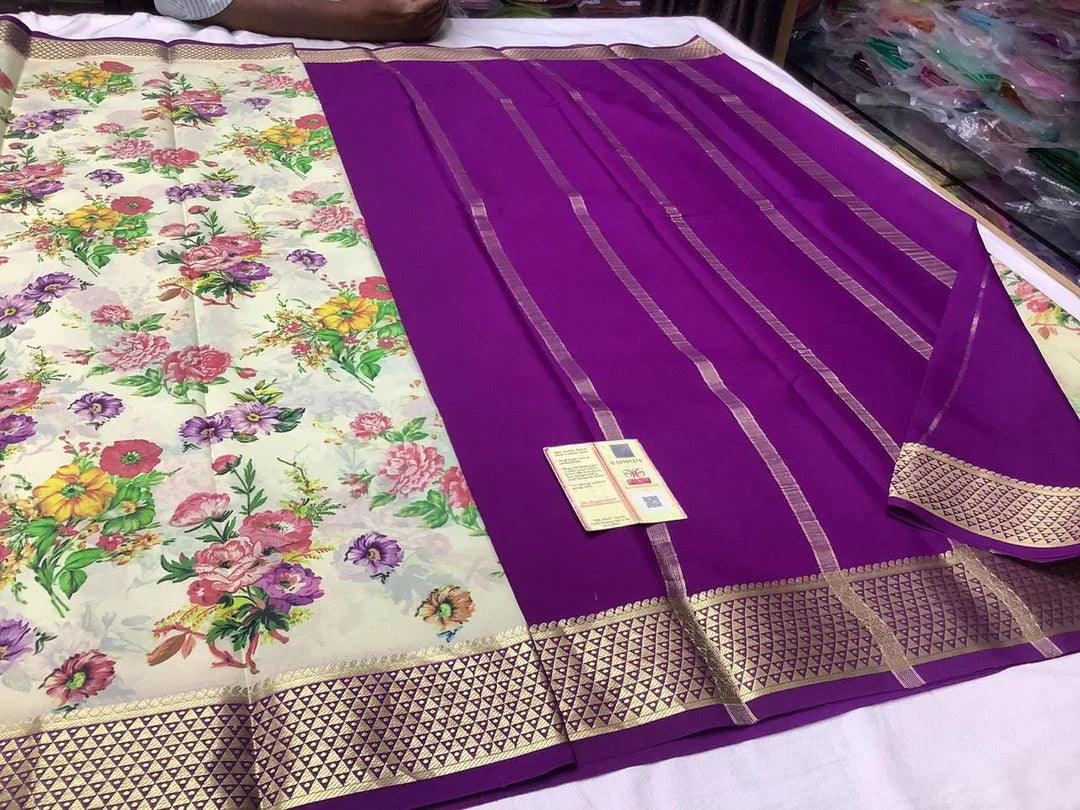 Premium Mysore Printed Crepe Silk Sarees for Festive Occasions for Weddings & Festive Wear