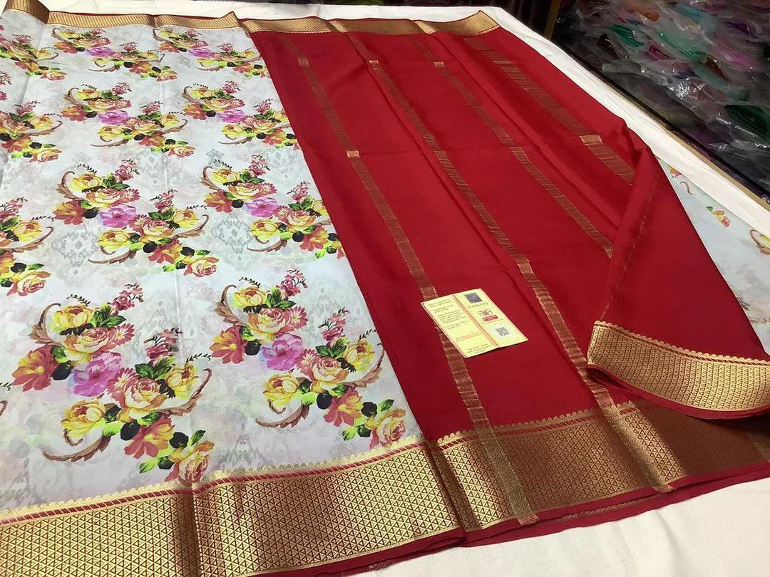 Premium Sophisticated Mysore Printed Crepe Silk Sarees for Weddings & Festive Wear