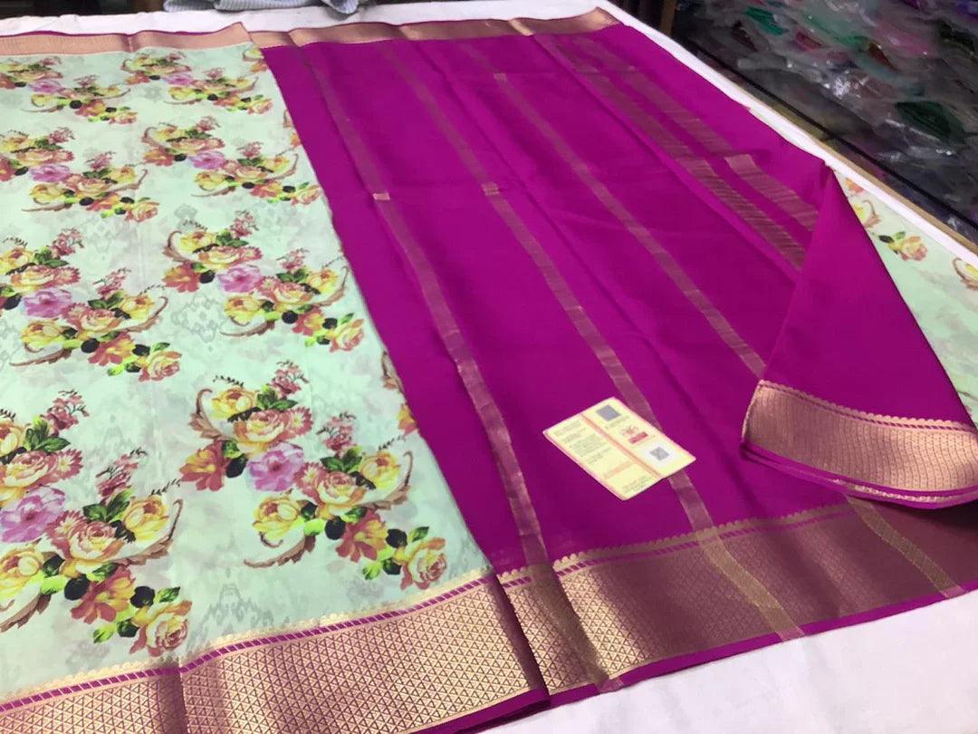 Premium Mysore Printed Floral Silk Sarees for Traditional Look for Weddings & Festive Wear