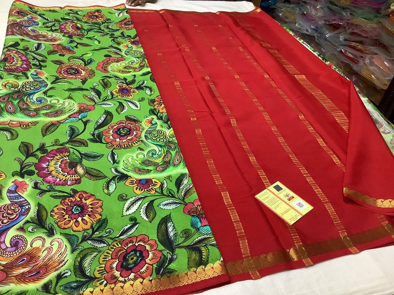 Premium Classic Mysore Printed Floral Silk Sarees for Weddings & Festive Wear
